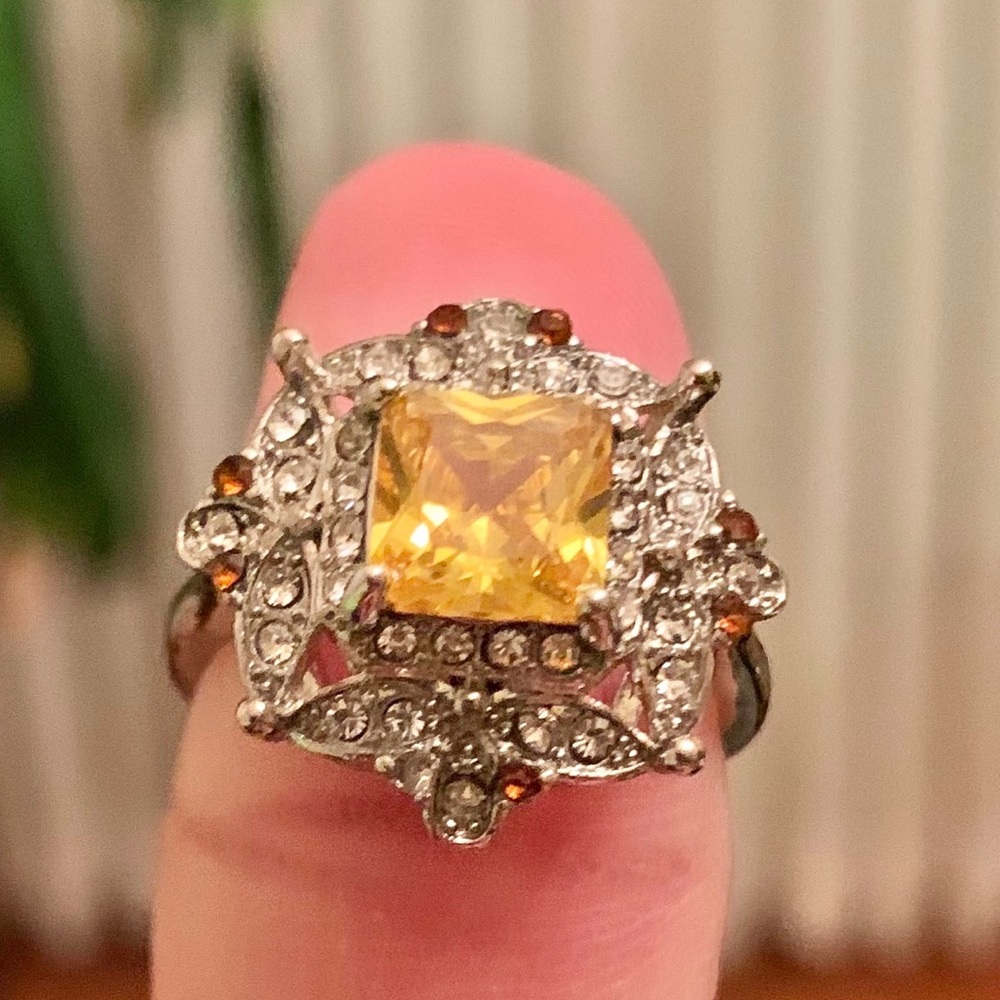 ⚜️White Sapphire Ring, 925 SilverPlated Citrine  Ring⚜️